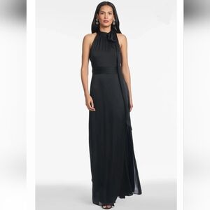 Sachin & Babi Kayla Tie Neck Maxi Crinkle Gown In Black NWT Womwns 4
